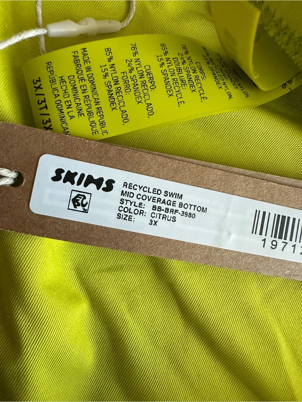 NWT SKIMS Plus Size Recycled Swim Mid Coverage Bottom Color Citrus - Size 3XL